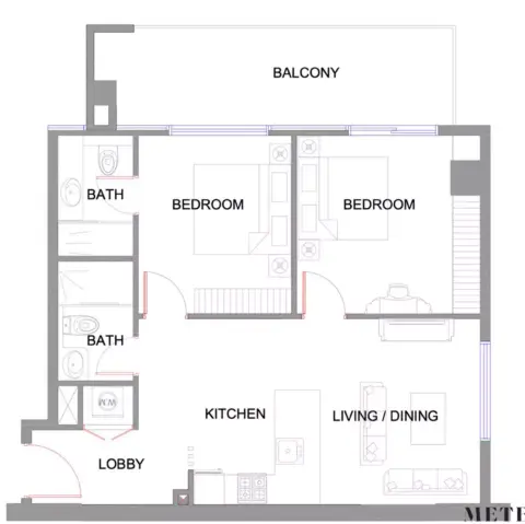Plattegrond van 2 slaapkamers in Park Boulevard