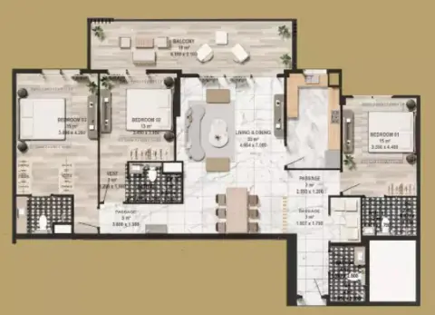 Plattegrond van 3 slaapkamers in Aura Elegance
