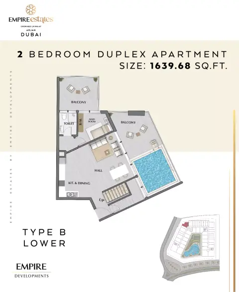 Plattegrond van 2 slaapkamers in Empire Estates