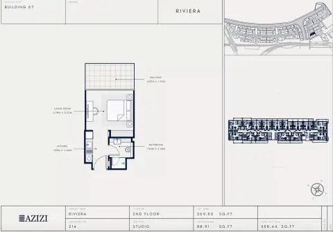 Plattegrond van Studio in Azizi Riviera 67