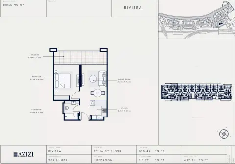 Plattegrond van 1 slaapkamer in Azizi Riviera 67