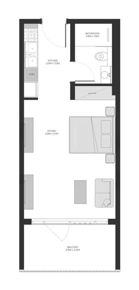 Plattegrond van Studio in Parkwood Residence