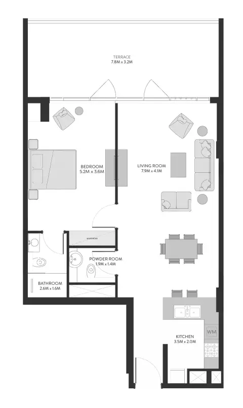 Plattegrond van 1 slaapkamer in Parkwood Residence