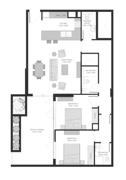 Plattegrond van 2 slaapkamers in Parkwood Residence