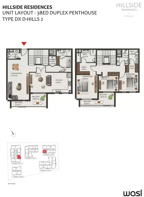 Plattegrond van 3 slaapkamers in Hillside Residences By Wasl Properties