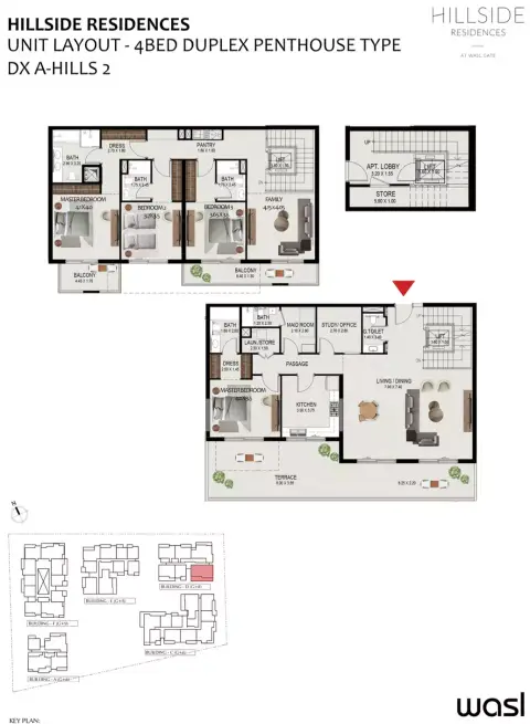 Plattegrond van 4 slaapkamers in Hillside Residences By Wasl Properties