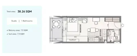 Plattegrond van Studio in Cubix Residences
