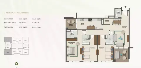 Plattegrond van 3 slaapkamers in Cresswell Residences