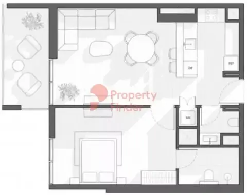 Plattegrond van 1 slaapkamer in 1Wood Residence
