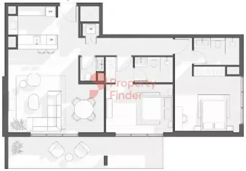 Plattegrond van 2 slaapkamers in 1Wood Residence