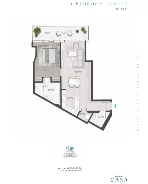 Plattegrond van 1 slaapkamer in Damac Casa