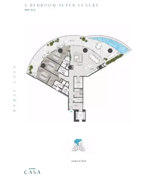 Plattegrond van 3 slaapkamers in Damac Casa