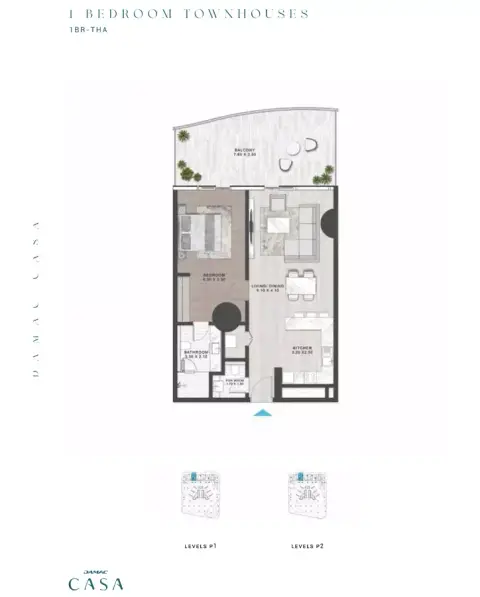 Plattegrond van 1 slaapkamer in Damac Casa