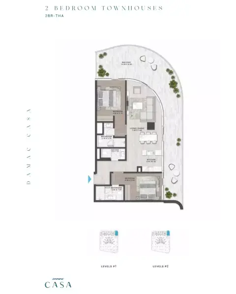 Plattegrond van 2 slaapkamers in Damac Casa