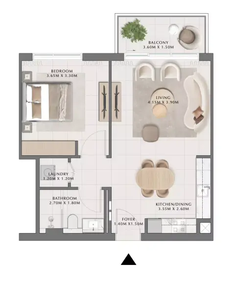 Plattegrond van 1 slaapkamer in Parkside Hills
