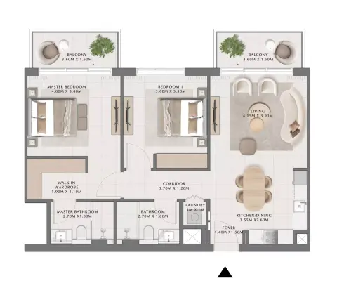 Plattegrond van 2 slaapkamers in Parkside Hills