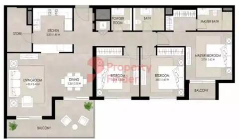 Plattegrond van 3 slaapkamers in The Mayfair