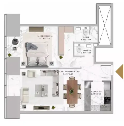 Plattegrond van 1 slaapkamer in Aeternitas