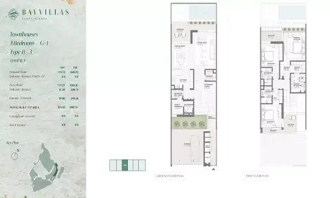 Plattegrond van 3 slaapkamers in Bay Villas Phase 3 By Nakheel