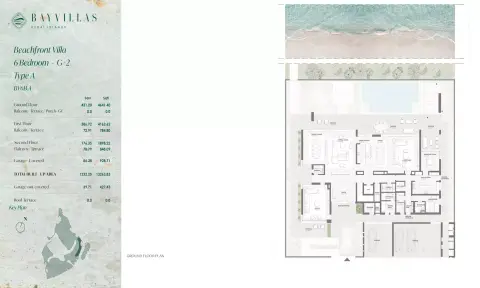 Plattegrond van 6 slaapkamers in Bay Villas Phase 3 By Nakheel