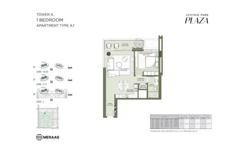 Plattegrond van 1 slaapkamer in Central Park Plaza