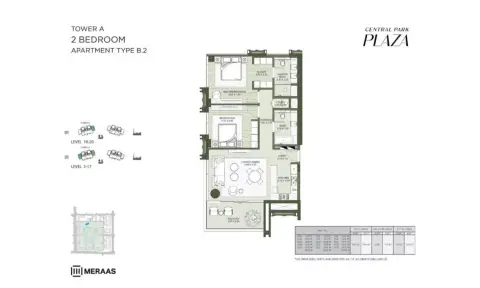 Plattegrond van 2 slaapkamers in Central Park Plaza