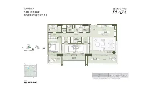 Plattegrond van 3 slaapkamers in Central Park Plaza