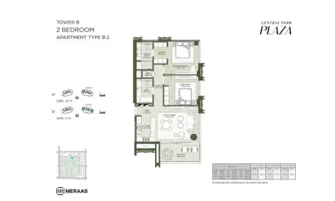 Plattegrond van 2 slaapkamers in Central Park Plaza