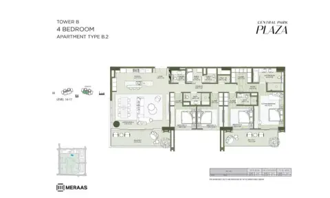 Plattegrond van 4 slaapkamers in Central Park Plaza