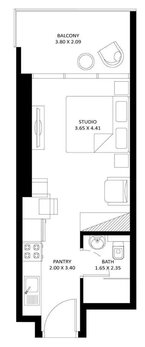 Plattegrond van Studio in Elitz Phase 3 By Danube