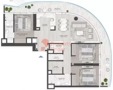 Plattegrond van 3 slaapkamers in Volta Tower