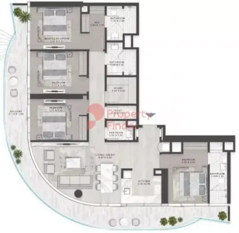 Plattegrond van 4 slaapkamers in Volta Tower