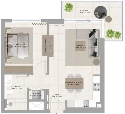 Plattegrond van 1 slaapkamer in Greenside Residence