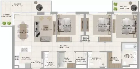 Plattegrond van 3 slaapkamers in Greenside Residence