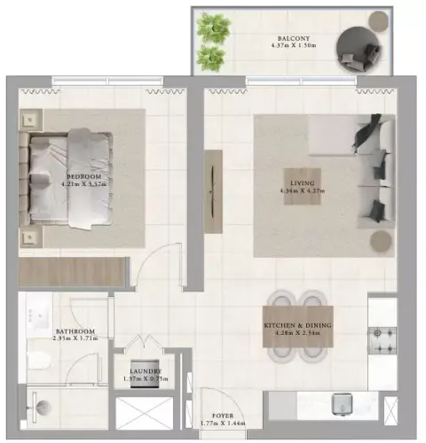 Plattegrond van 1 slaapkamer in Greenside Residence