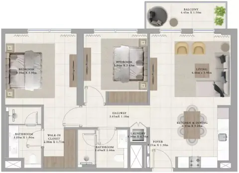 Plattegrond van 2 slaapkamers in Greenside Residence