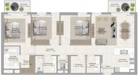 Plattegrond van 3 slaapkamers in Greenside Residence