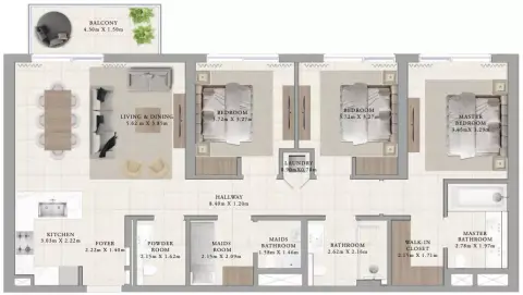 Plattegrond van 3 slaapkamers in Greenside Residence