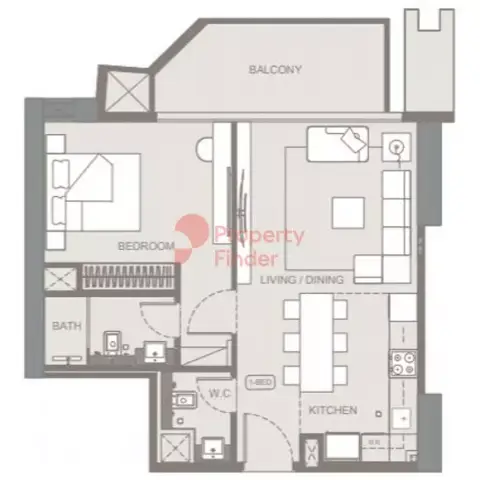Plattegrond van 1 slaapkamer in Binghatti Azure