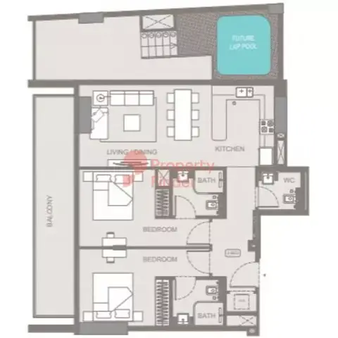 Plattegrond van 2 slaapkamers in Binghatti Azure