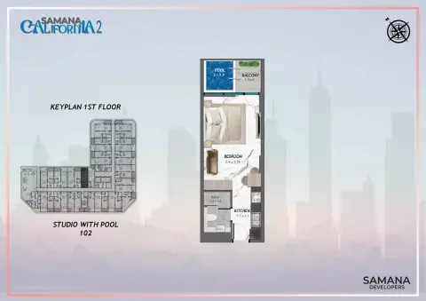 Plattegrond van Studio in Samana California