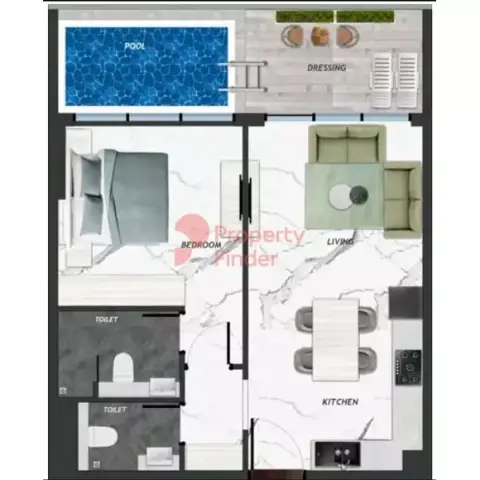 Plattegrond van 1 slaapkamer in Samana California
