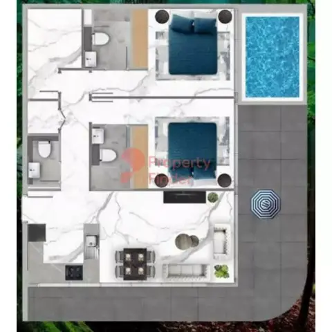 Plattegrond van 2 slaapkamers in Samana IVY Gardens