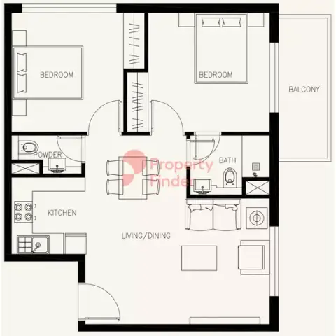 Plattegrond van 2 slaapkamers in Albero