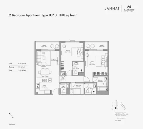 Plattegrond van 2 slaapkamers in Jannat