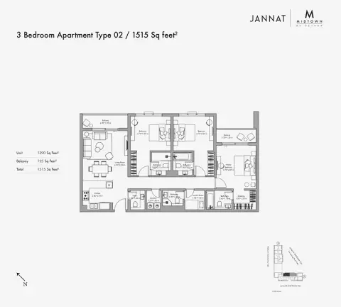 Plattegrond van 3 slaapkamers in Jannat