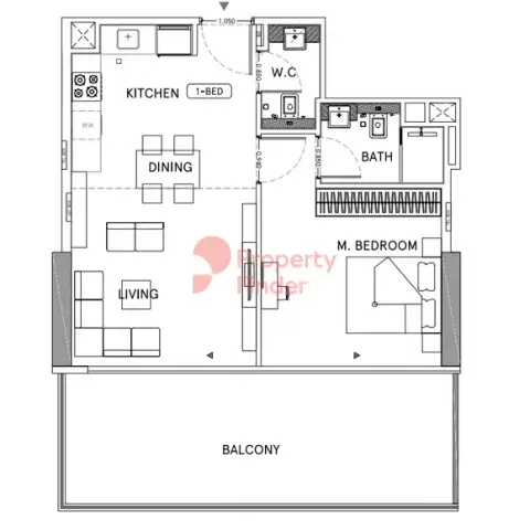 Plattegrond van 1 slaapkamer in Binghatti Lavender