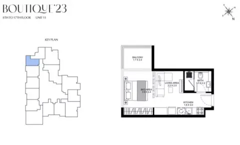 Plattegrond van 1 slaapkamer in Boutique 23