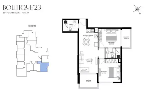 Plattegrond van 2 slaapkamers in Boutique 23