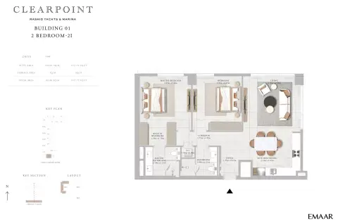 Plattegrond van 2 slaapkamers in Clearpoint